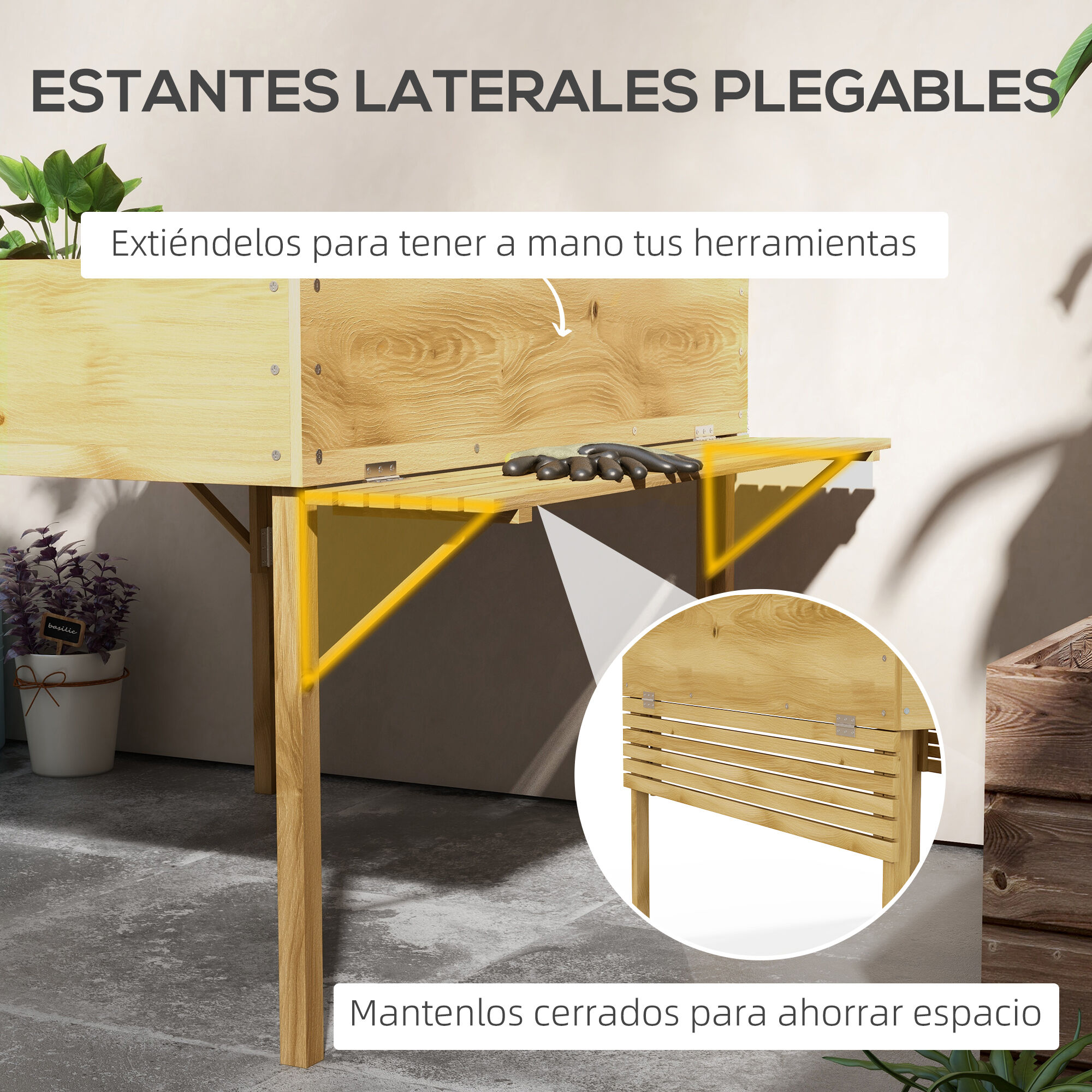 Outsunny Mesa de Cultivo Madera Natural, , large Imagen numero 5