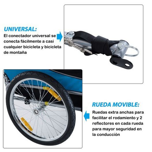 Remolque de bicicleta PawHut para perros color Azul/Negro, , large image number null