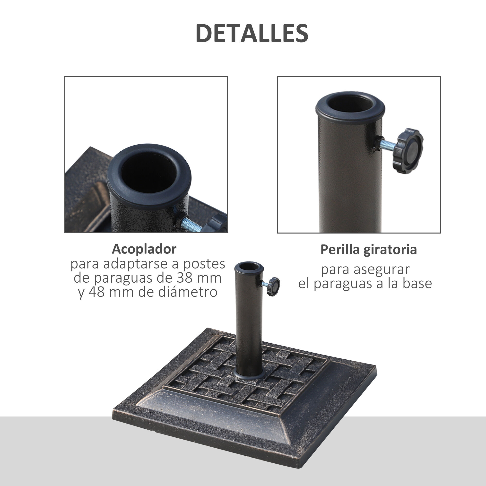 Outsunny Base para Sombrilla de Jard&iacute;n Peso Neto 9 kg Soporte de Parasol Apto para M&aacute;stil de 38mm/48mm para Terraza Patio Exterior &Oslash;44x32 cm Bronce, , large Imagen numero 5
