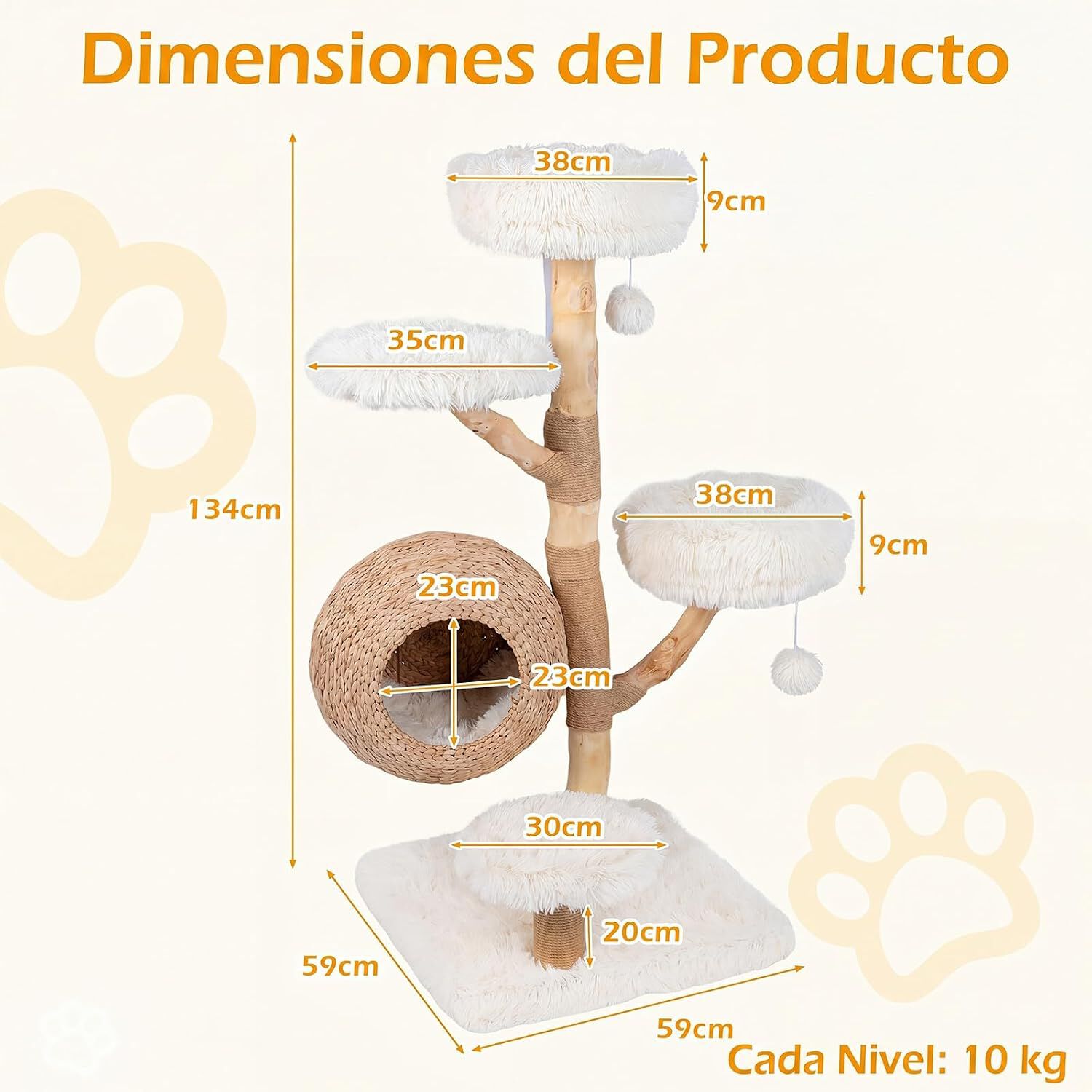 COSTWAY &Aacute;rbol para Gatos de 134 cm, Centro de Actividad para Mascotas, Blanco, , large Imagen numero 3