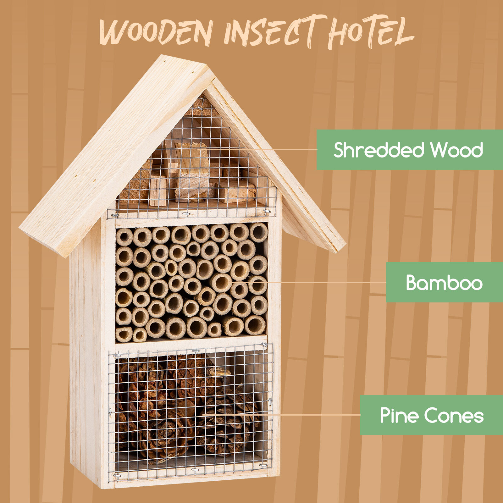 Nobleza - Hotel de Insectos, Casa para Insectos en Madera Natural para Abejas, Observatorio de Insectos, Madera  L - 26*10.5*30.5CM(1), , large Imagen numero 8