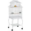 PawHut Jaula para Pájaros con Ruedas Jaula Grande con Soporte 50x49x137 cm con Bandeja Extraíble Puertas Comederos Perchas y Estante Inferior para Canarios Periquitos Blanco, , large indicador imagen numero 1