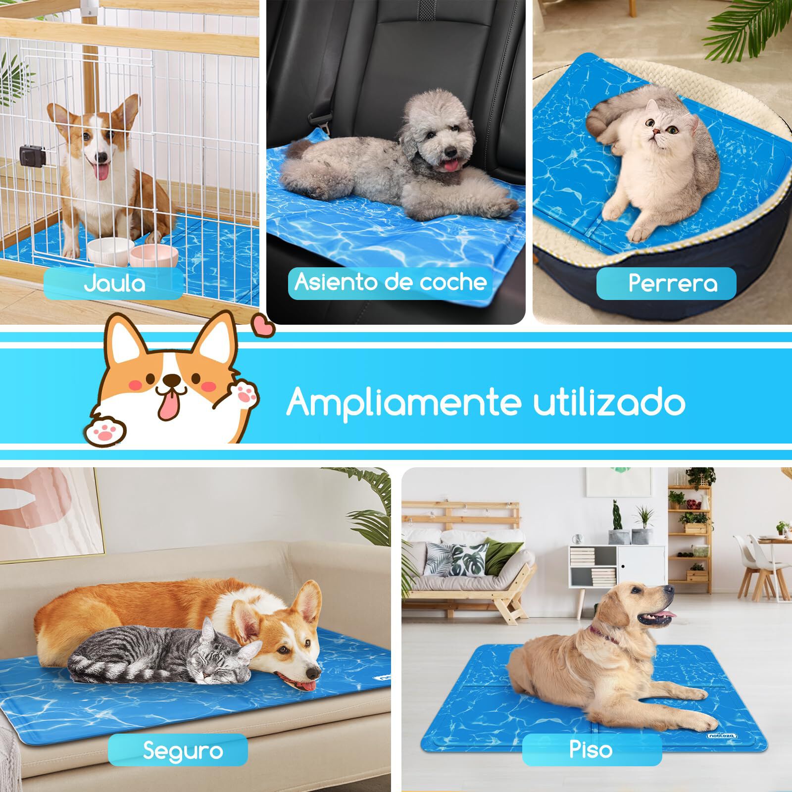 Nobleza Alfombrilla Refrescante para Mascotas &ndash; Estampado, Gel Auto-refrigerante No T&oacute;xico &ndash; Ideal para Perros y Gatos en Verano &ndash; Tama&ntilde;o: 70x110 cm &ndash; Azul, , large Imagen numero 5
