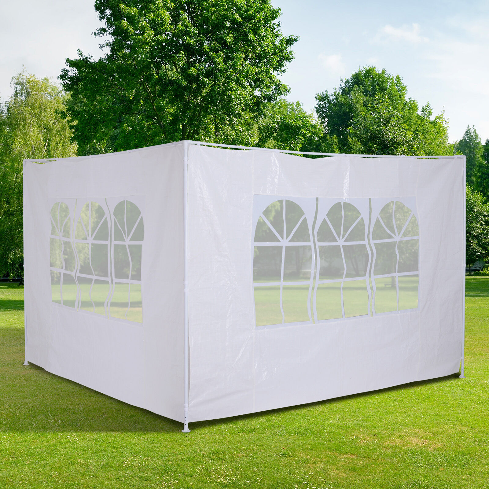 Outsunny 2 Paredes Parte Laterales para Carpa 3x3m 3x6m Lado Parasol de Gazebo Impermeable con Ventanas Medidas 293x193cm Blanco, , large Imagen numero 2