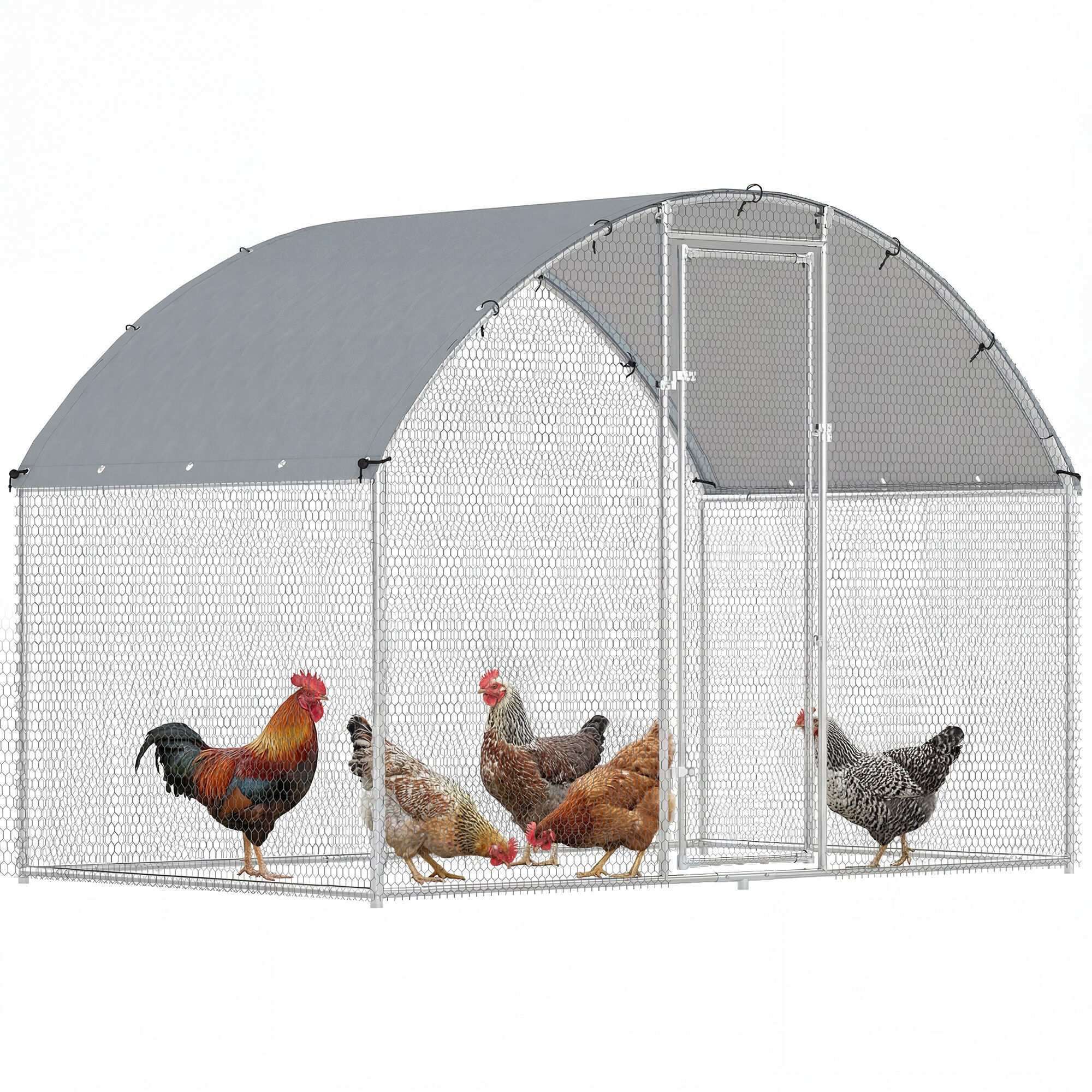 PawHut Gallinero para Exterior Grande, 2,8x5,1x1,9 m, 14,2 m&sup2;, Gallinero de Acero Galvanizado con Cubierta de Tela Oxford, Anti-UV e Impermeable, Puerta y Pestillos, Jaula para 15-24 Gallinas, Plata, , large Imagen numero 6