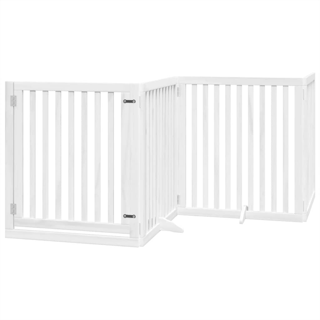 vidaXL Puerta para perros plegable 4 paneles madera &aacute;lamo blanca 320cm, , large Imagen numero 1