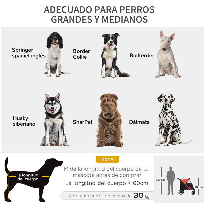 PawHut Cochecito para Perros Plegable Carrito para Mascotas con Ventanas de Malla Correas de Seguridad Bolsillos de Almacenamiento Carga 40 kg 112x65x100 cm Rojo, , large image number null