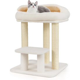 COSTWAY &Aacute;rbol Rascador para Gatos, 61 cm Torre para Gato con C&oacute;moda Cama y Manta de Peluche, 3 Postes Rascador de Sisal, Plataforma Acolchada, &Aacute;rbol Gatos Peque&ntilde;o, Ahorrar Espacio, Blanco