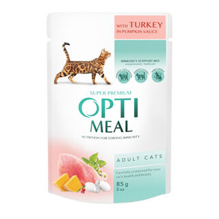 Optimeal Adulto Comida Húmeda con pavo y calabaza en salsa para gatos