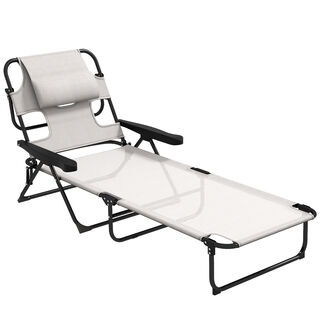 Outsunny Tumbona Plegable De Jardín Color crema con Respaldo Ajustable 