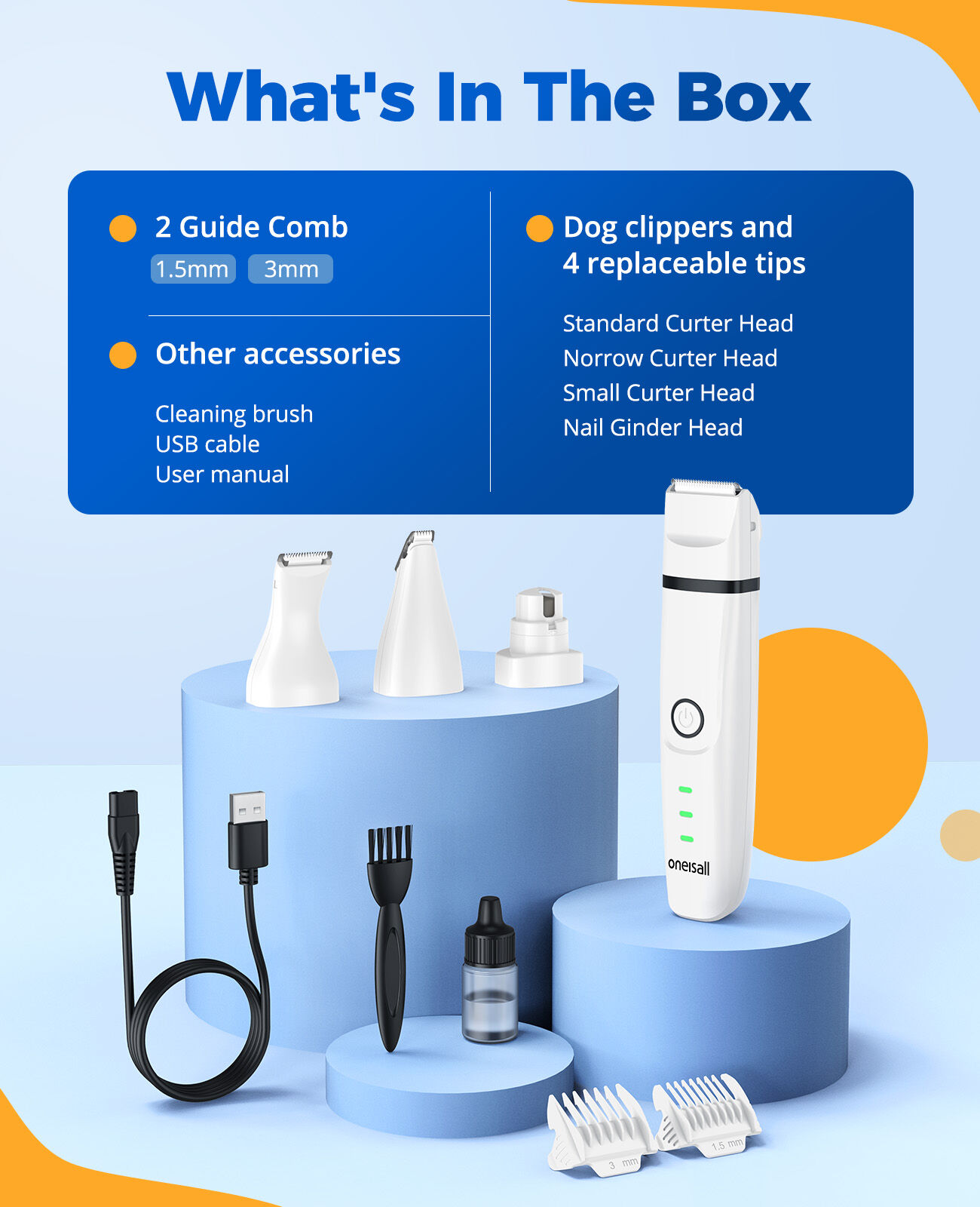Oneisall Cortadora de pelo silenciosa 4 en 1 para perros y gatos thumbnail