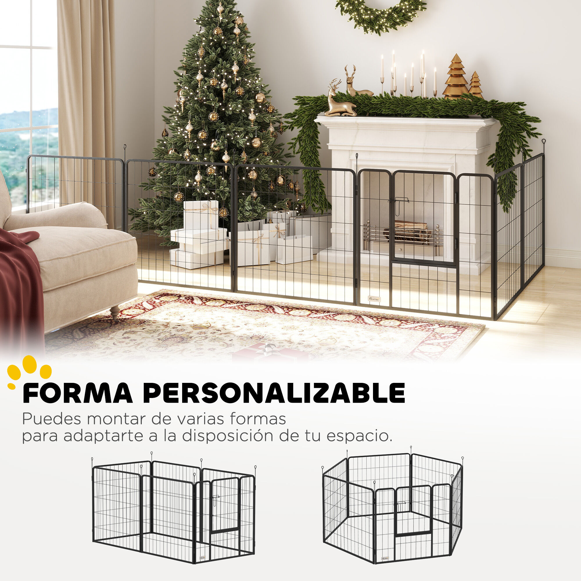 PawHut Parque para Perros de 6 Paneles de 80 cm de Altura, Vallas para Perros de Acero Plegable, con Puerta, para Interior y Exterior, Negro thumbnail