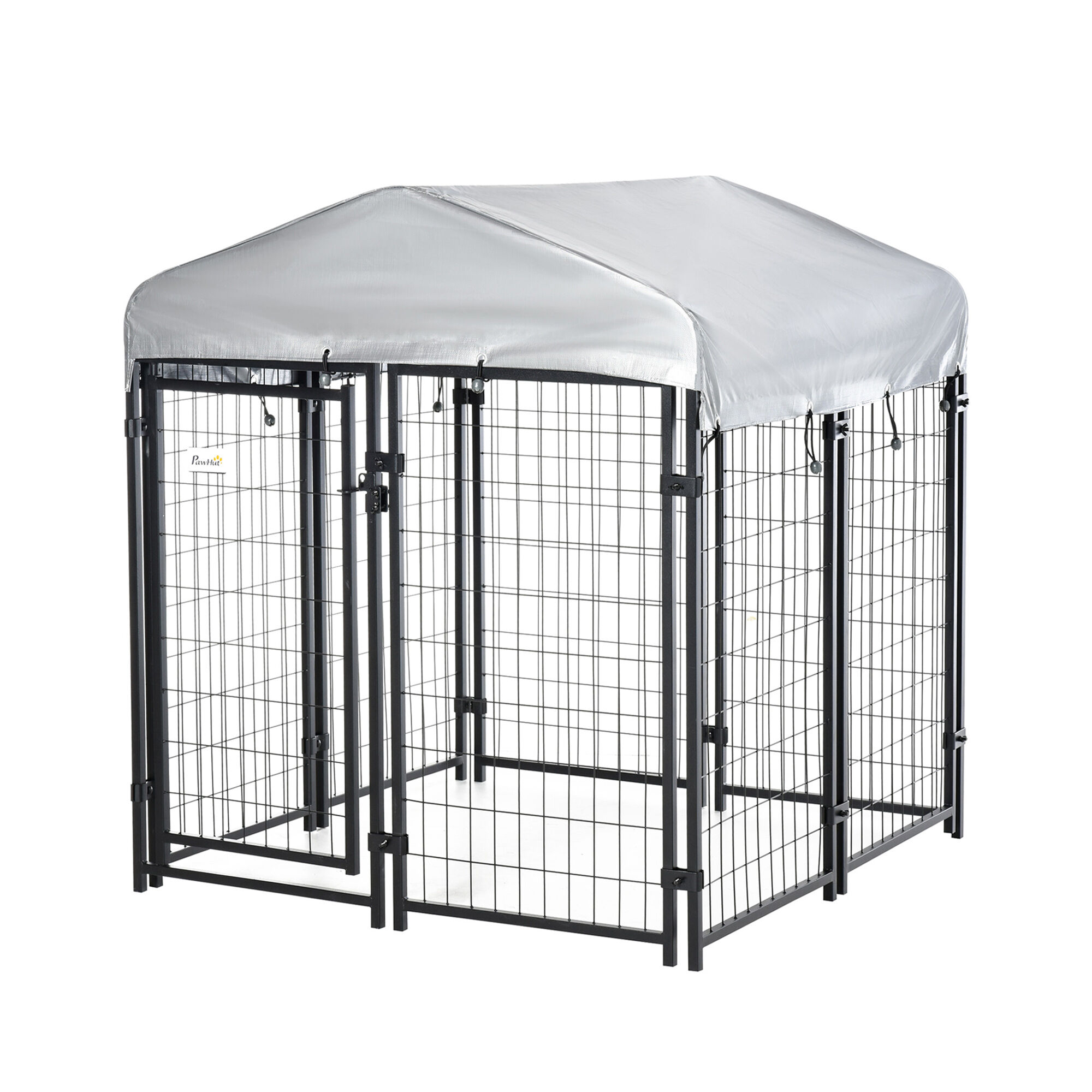Pawhut Perrera de Exterior con Techo 120x120x138 cm Jaula para Perros Parque para Mascotas con Malla de Metal y Puerta con Cerradura para Jard&iacute;n Patio Plata., , large Imagen numero 1