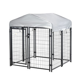 Pawhut Perrera color plata de Exterior con Techo para perros