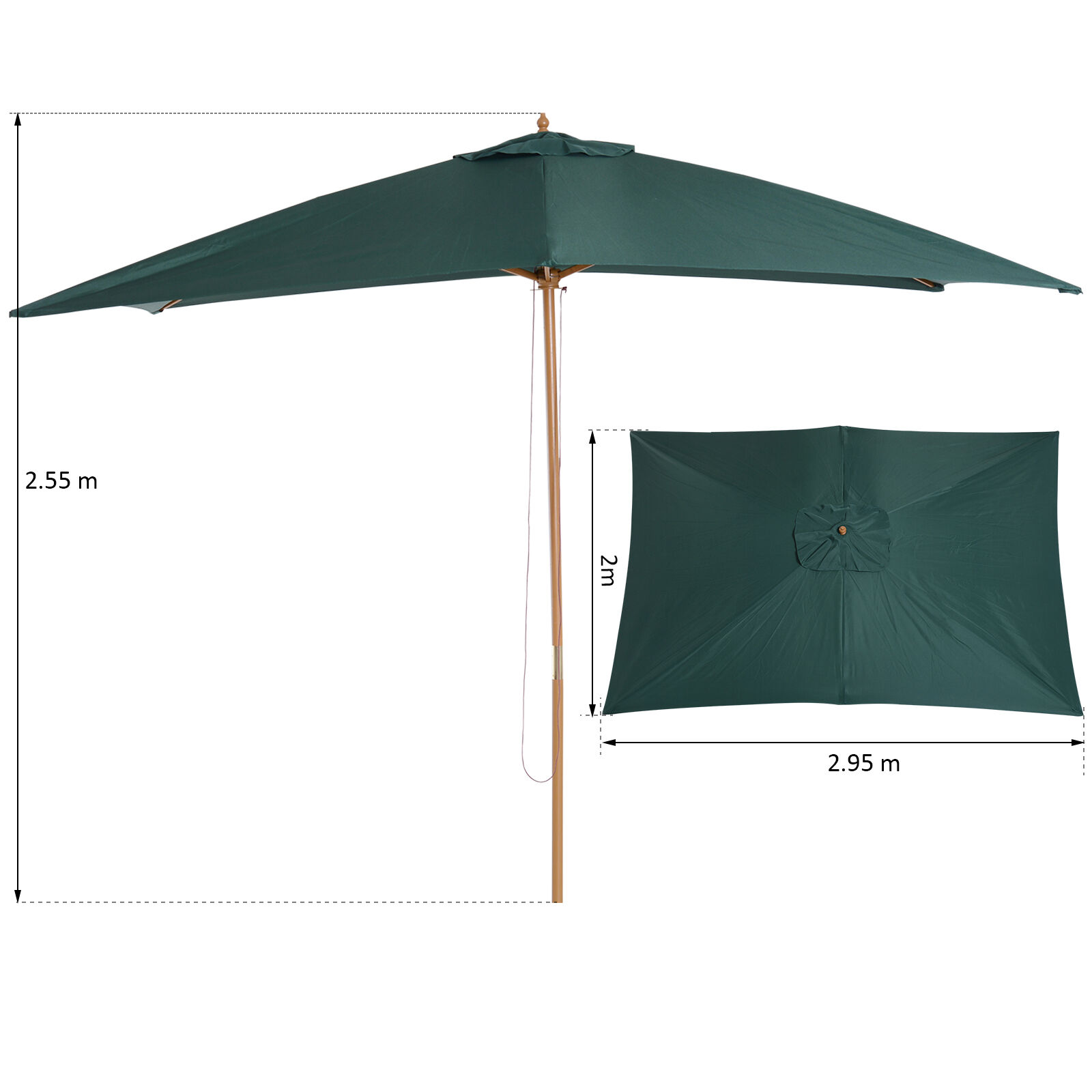 Outsunny Sombrilla Parasol 3x2m y Altura 2,55m Jard&iacute;n Terraza Poli&eacute;ster 180 g/m&sup2; y Madera Verde Oscuro, , large Imagen numero 3