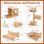 COSTWAY Juego de Muebles de Pared para Gatos de 6 Piezas, Estantes con Hamaca, Cuenco, Árbol de 3 Escalones y Postes Rascadores, Parque para Gatitos de Interior, Natural, , large indicador imagen numero 3