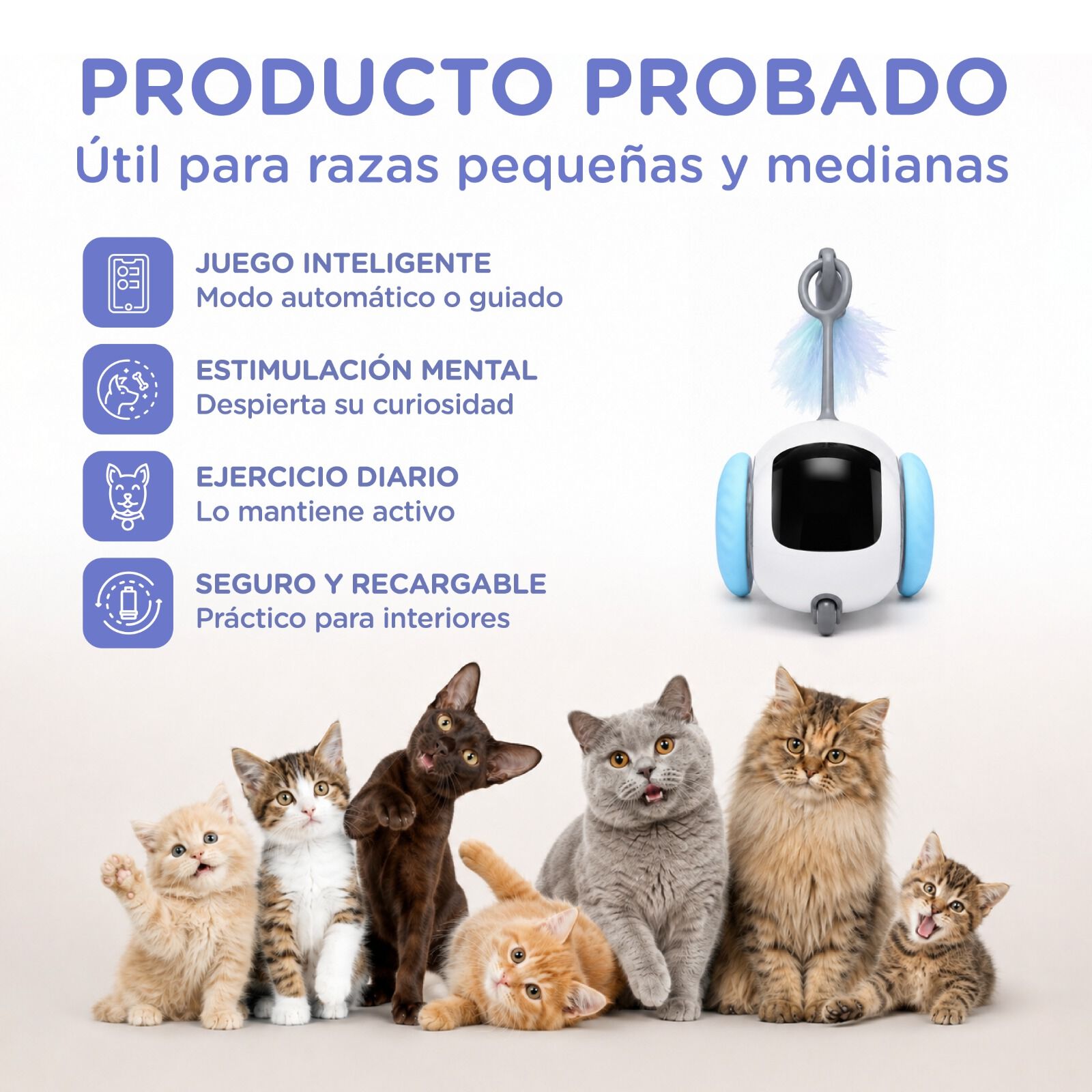 Rat&oacute;n interactivo inteligente para gatos TheKingPet TurboMouse Tail 2.0 con control remoto, USB y 3 colas, , large Imagen numero 2