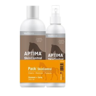 Vetnova APTIMA SkinControl pack de champú y spray dermatológico para caballos