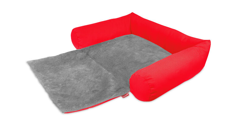Gauty Cama Redonda para Perros y Gatos  Tela Impermeable y pelo - Rojo y gris, , large Imagen numero 1