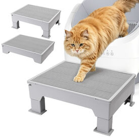Nobleza Escal&oacute;n para Arenero de Gatos con Alfombrilla Atrapa Arena &ndash; Plataforma Antideslizante de Doble Capa, Rampa Elevada con Altura Ajustable (9 y 16 cm) para Caja de Arena Autom&aacute;tica, Ideal para Gatos Mayores y Gatitos, 45 &times; 32 cm