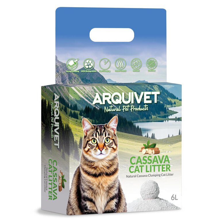 Lecho de CASSAVA para gatos - 6L (Pack de 4) - Arquivet - Arena aglomerante de Cassava