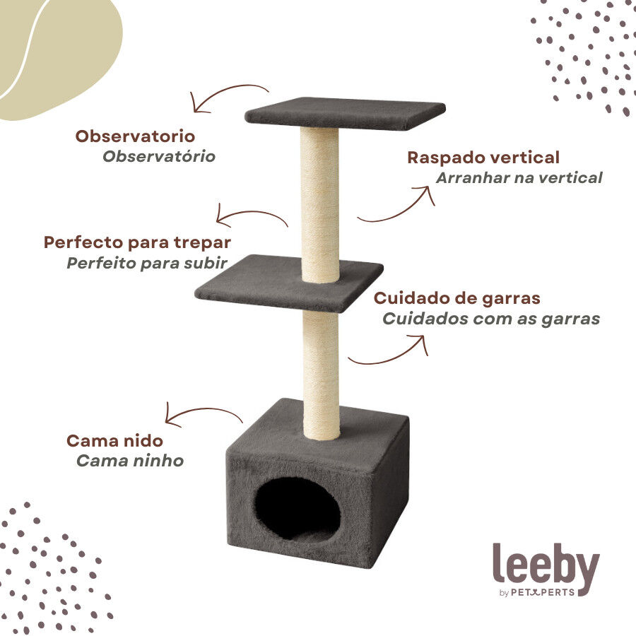 Leeby Colette torre rascador con cama nido gris para gatos thumbnail