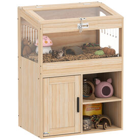 PawHut Jaula para Hámster con Espacio de Almacenaje Casa para Hámster con Paneles Acrílicos Visibles Estante Ajustable para Jerbo 60x40x82,5 cm Natural