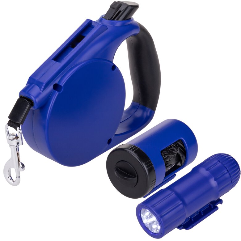 Correa extensible para mascotas color azul con dispensador de bolsas, , large image number null