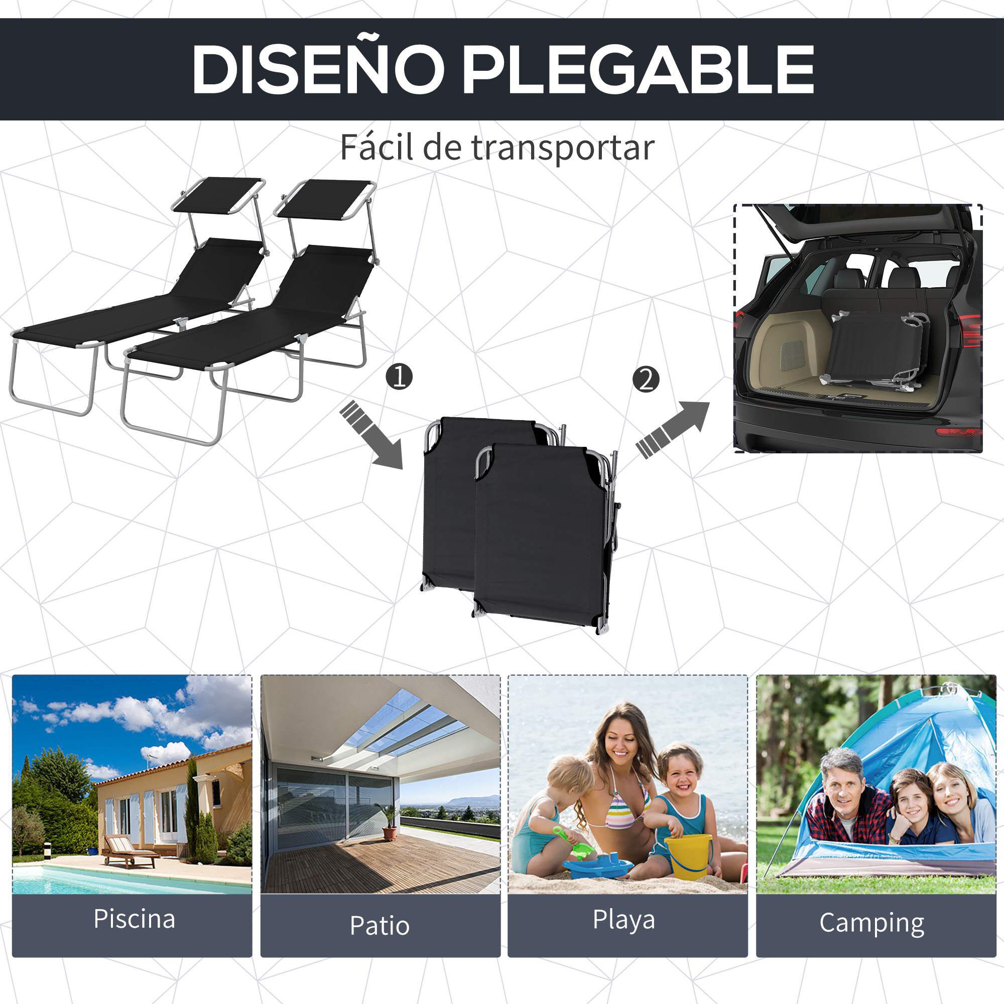 Outsunny Tumbonas Plegables Negro, , large Imagen numero 5
