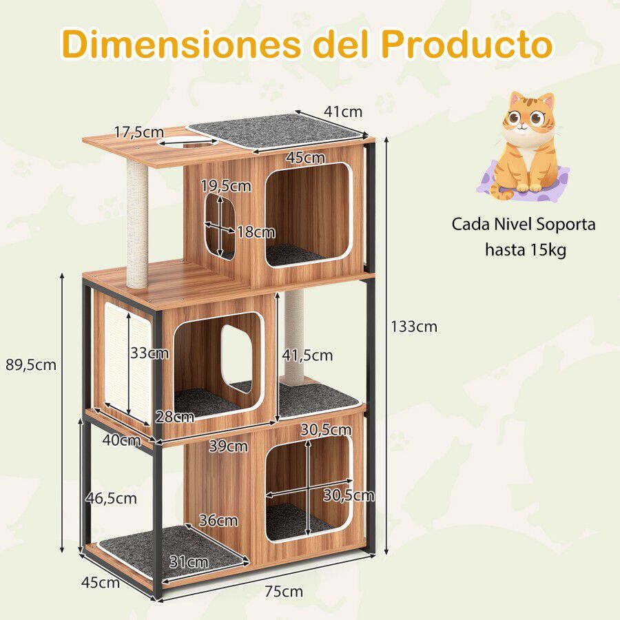 COSTWAY &Aacute;rbol para Gatos Moderno para Gatitos, Casa para Gatos con Estructura Met&aacute;lica, Percha Superior Acolchonada, Grandes Plataformas, Cojines Extra&iacute;bles, Mueble de Varios Niveles con Postes para Rascar, , large Imagen numero 5