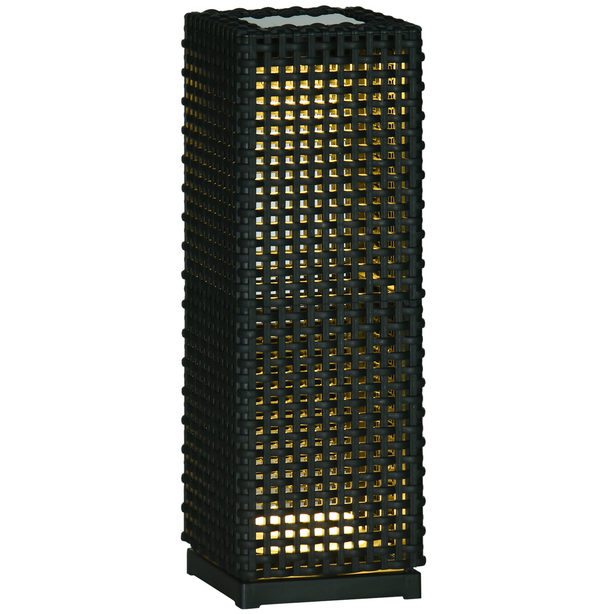 Outsunny L&aacute;mpara de Pie de Rat&aacute;n Sint&eacute;tico Linterna Solar con Luces LED Control Autom&aacute;tico para Decoraci&oacute;n en Interiores y Exteriores 15,5x15,5x47 cm Negro, , large Imagen numero 1