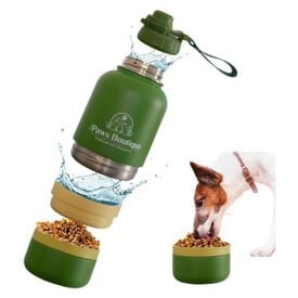Botella de Agua para Perros 3 en 1: Bebedero Port&aacute;til de Acero Inoxidable 950ml, Compartimento para Comida y Cuenco Extra Desmontable &ndash; Antifugas, Libre de BPA &ndash; Ideal para Viajes y Paseos