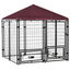 PawHut Perrera de 8 Paneles Parque para Perros Metálica de Exterior con 2 Soportes Giratorios para Comida 2 Cuencos y Toldo de Impermeable y Anti-UV 141x141x153 cm Negro y Rojo, , large indicador imagen numero 1
