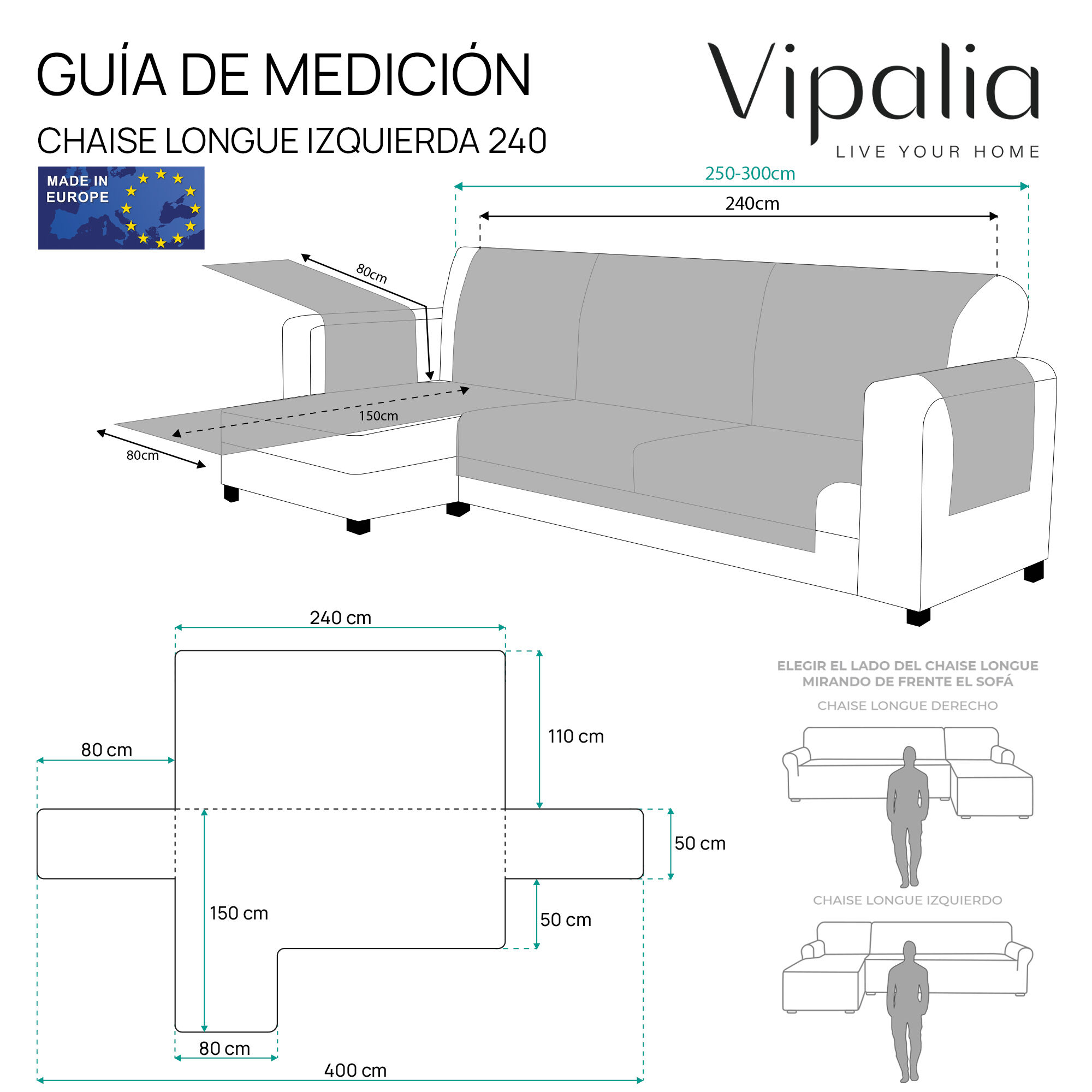 Vipalia Protector Cubresofa Rombos. Negro. Chaise Longue Izquierda 240 cm, , large Imagen numero 4