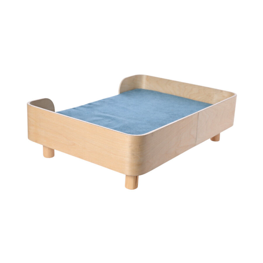 Leeby sof&aacute; de madera con colch&oacute;n azul para perros, , large Imagen numero 4