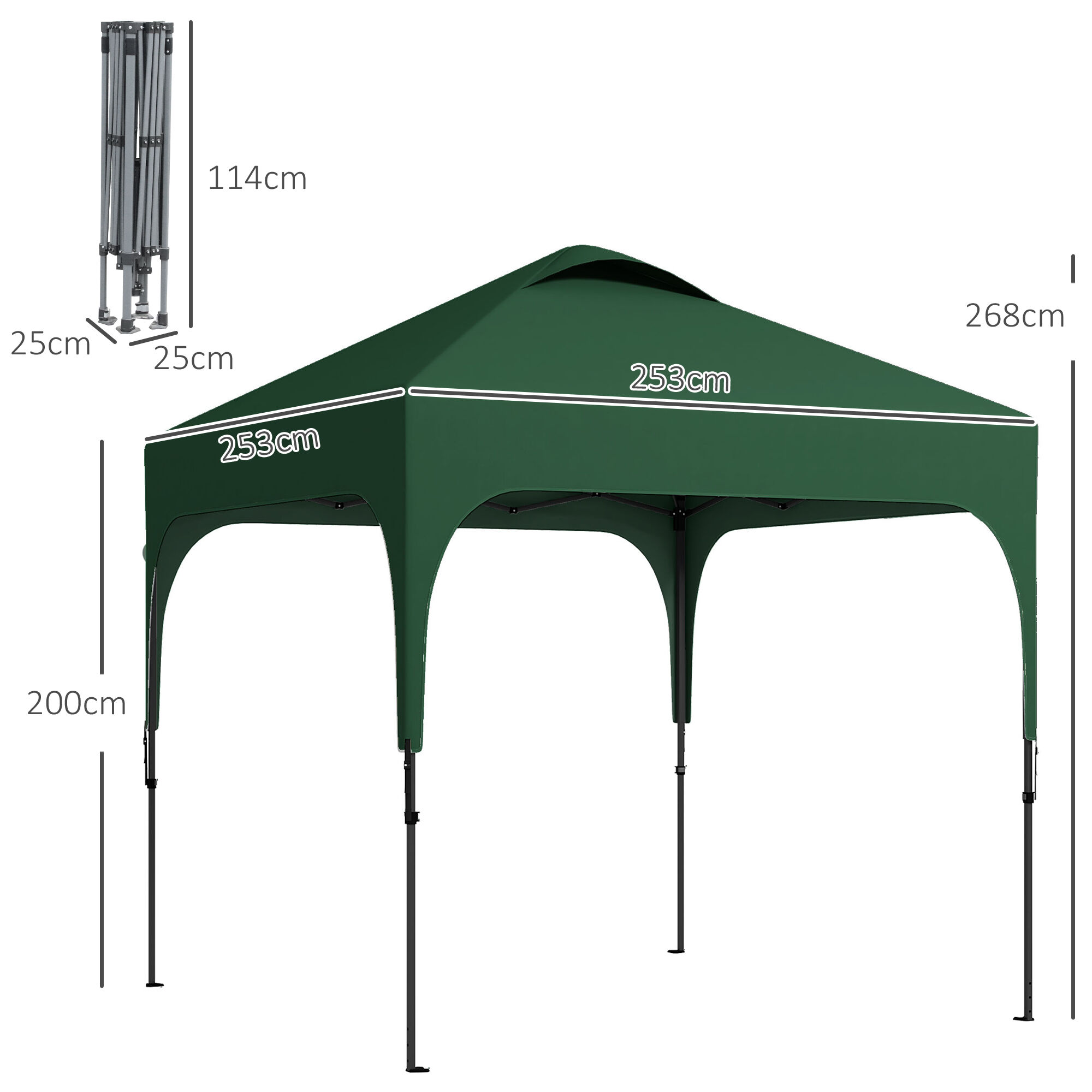 Outsunny Cenador Plegable 2,5x2,5x2,68 m Carpa de Jard&iacute;n Protecci&oacute;n UV 50+ Ajustable en Altura con 4 Bolsas de Arena y Bolsa de Transporte para Camping Fiestas Patio Verde Oscuro, , large Imagen numero 3