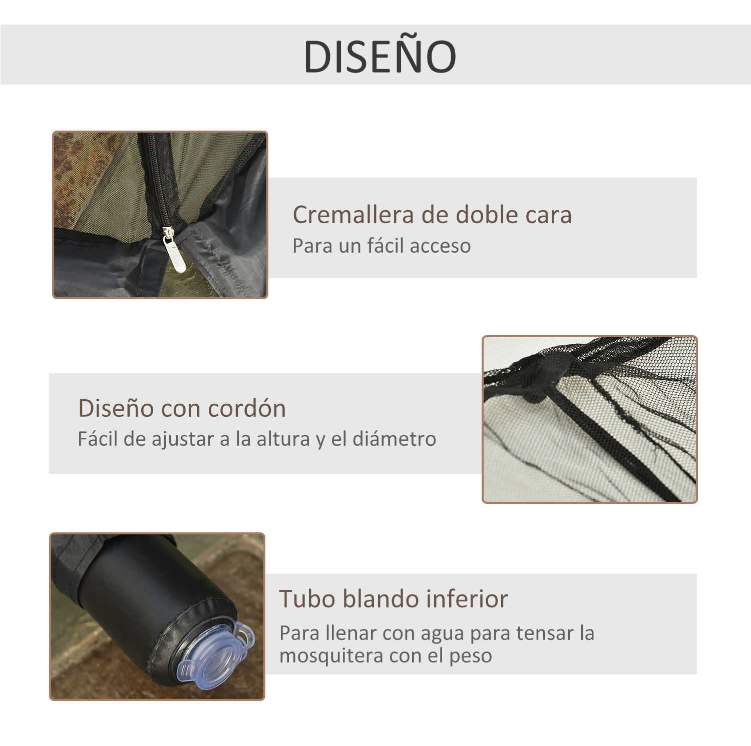 Outsunny Mosquitera para Sombrilla Negro, , large Imagen numero 5