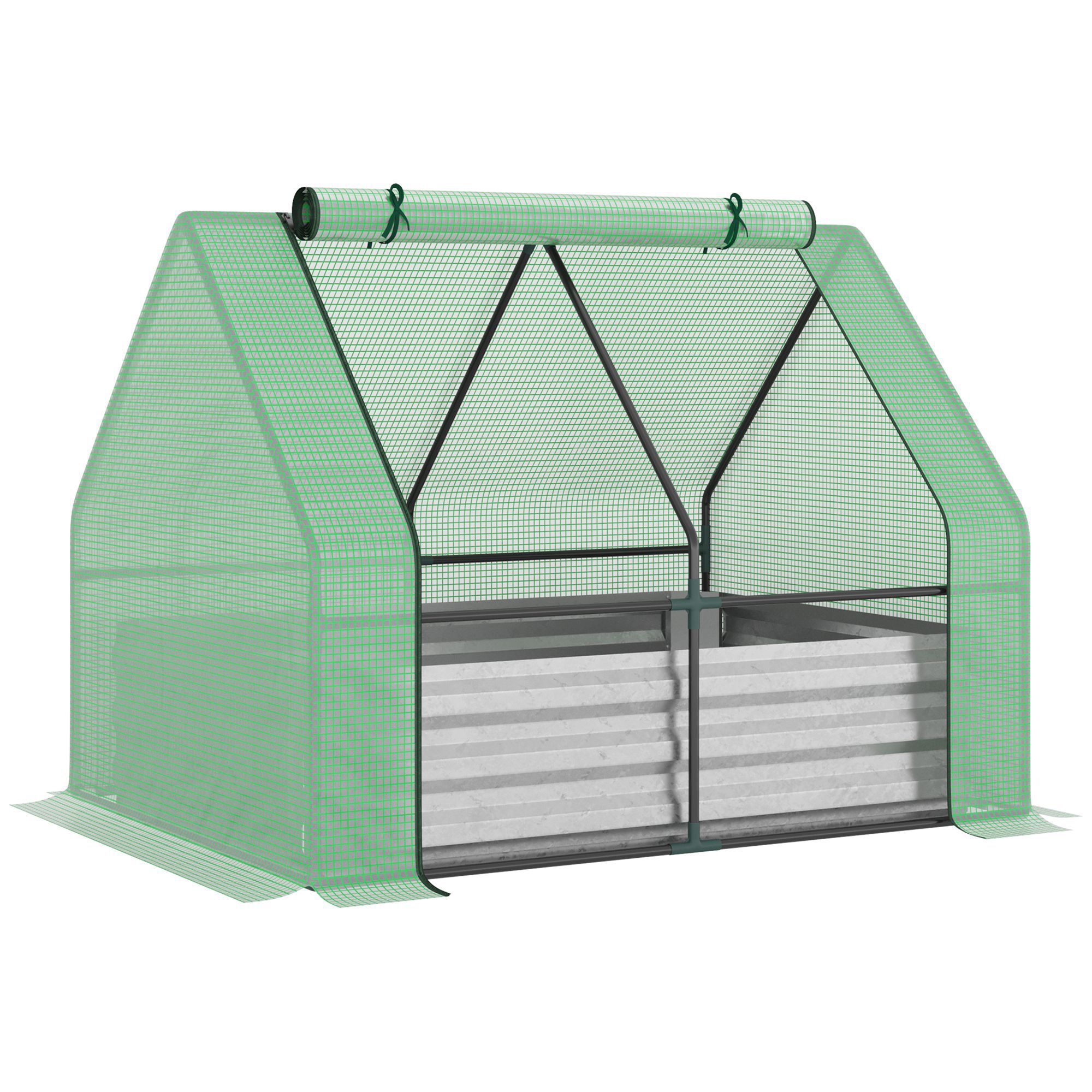 Outsunny Huerto Urbano con Invernadero 127x95x92 cm Tipo Caseta con Arriate de Acero Interior Ventana Enrollable y Cubierta de PE 140 g/m&sup2; para Cultivos Plantas Flores Verde, , large Imagen numero 1