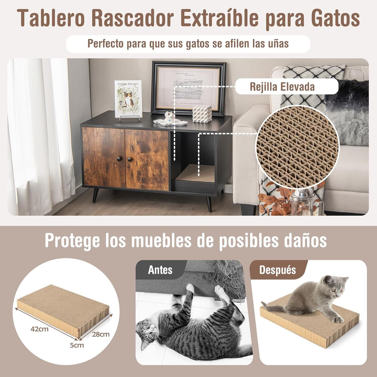 COSTWAY Casa de Baño Oculto con Estante Abierto y Rascador para gatos thumbnail