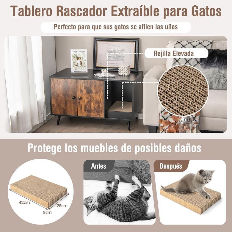 COSTWAY Casa de Baño Oculto con Estante Abierto y Rascador para gatos thumbnail