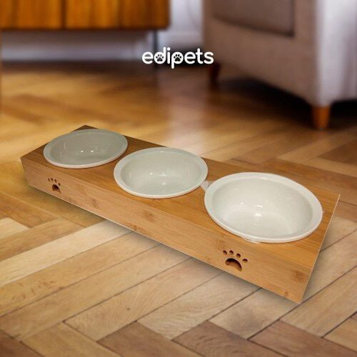 Edipets comedero triple de cer&aacute;mica y bamb&uacute; para perros, , large Imagen numero 4