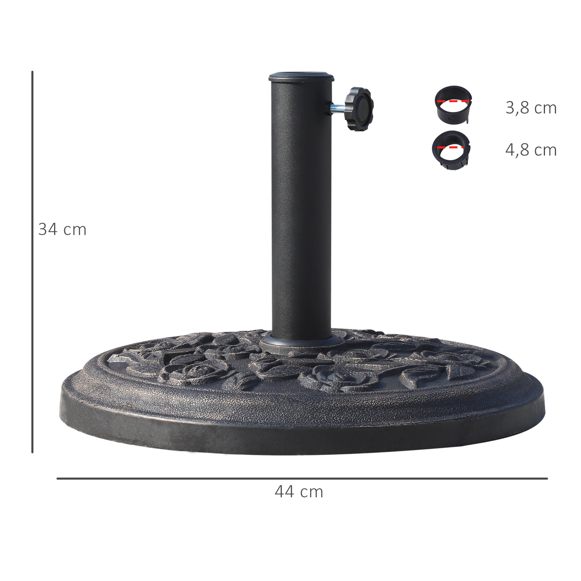 Outsunny Base para Sombrilla de Jard&iacute;n Peso Neto 12 kg Soporte de Parasol Redondo de Resina para Postes de 38mm/48mm para Terraza Patio Exterior &Oslash;44x34 cm Bronce, , large Imagen numero 3