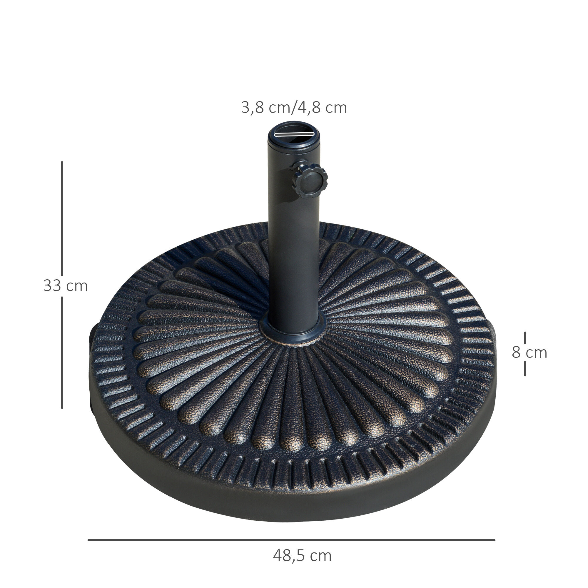 Outsunny Base de Sombrilla de Jard&iacute;n Peso Neto 14,28 kg Soporte de Parasol Redondo Apto para Postes de 38mm/48mm Resina y Acero para Terraza Patio Exterior &Oslash;48,5x33 cm Bronce, , large Imagen numero 3