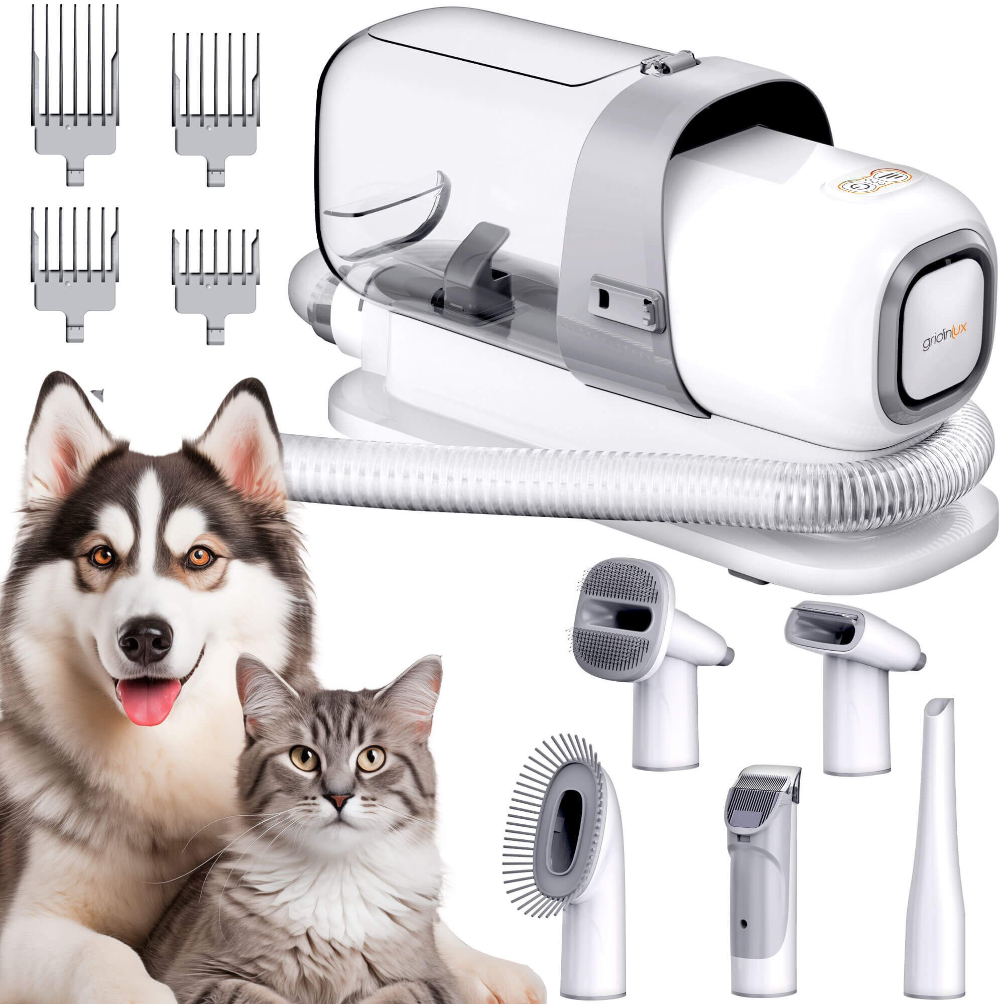 Gridinlux Cortapelo aspirador y cepillo mascotas 3 en 1 con 9 accesorios y depósito de 2,3L thumbnail