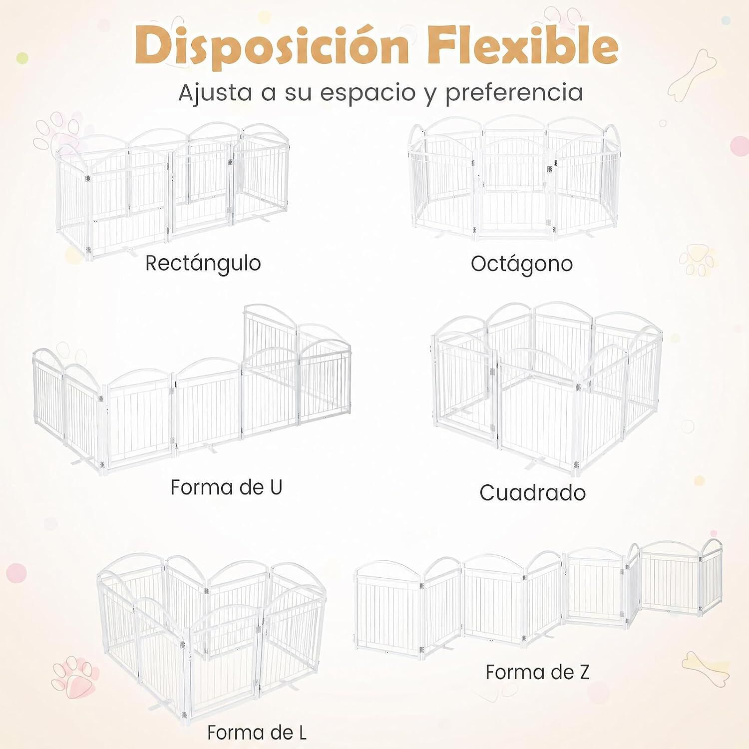 COSTWAY Parque para Perros de 8 Paneles con Puerta de Seguridad con Estructura Met&aacute;lica, Corral para Perros Peque&ntilde;os y Medianos, Corralito para Perros Plegable para Interior Exterior, Blanco, , large Imagen numero 5