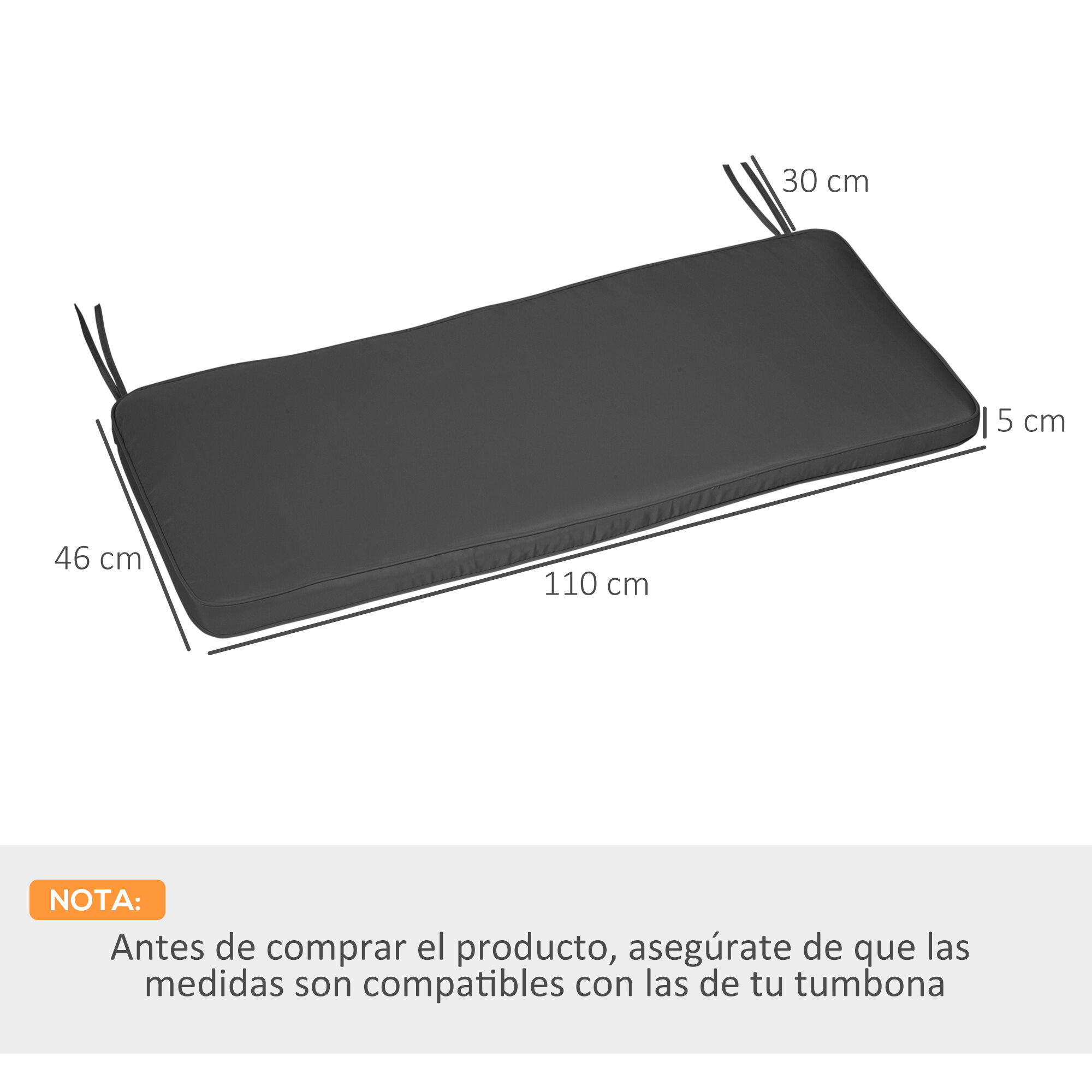 Outsunny Coj&iacute;n para Banco de Exterior 110x46x5 cm Desenfundable y Lavable Almohadilla Acolchado para Banco Doble de Jard&iacute;n Patio Terraza Gris, , large Imagen numero 3