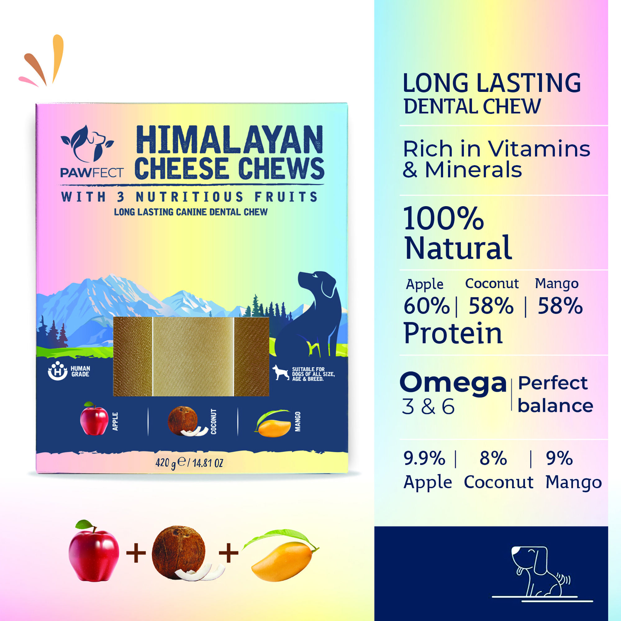 Pawfect Masticables dentales de queso del Himalaya: manzana, coco y mango thumbnail