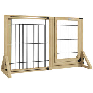 PawHut Barrera de Madera Extensible de 2 Paneles para Perros