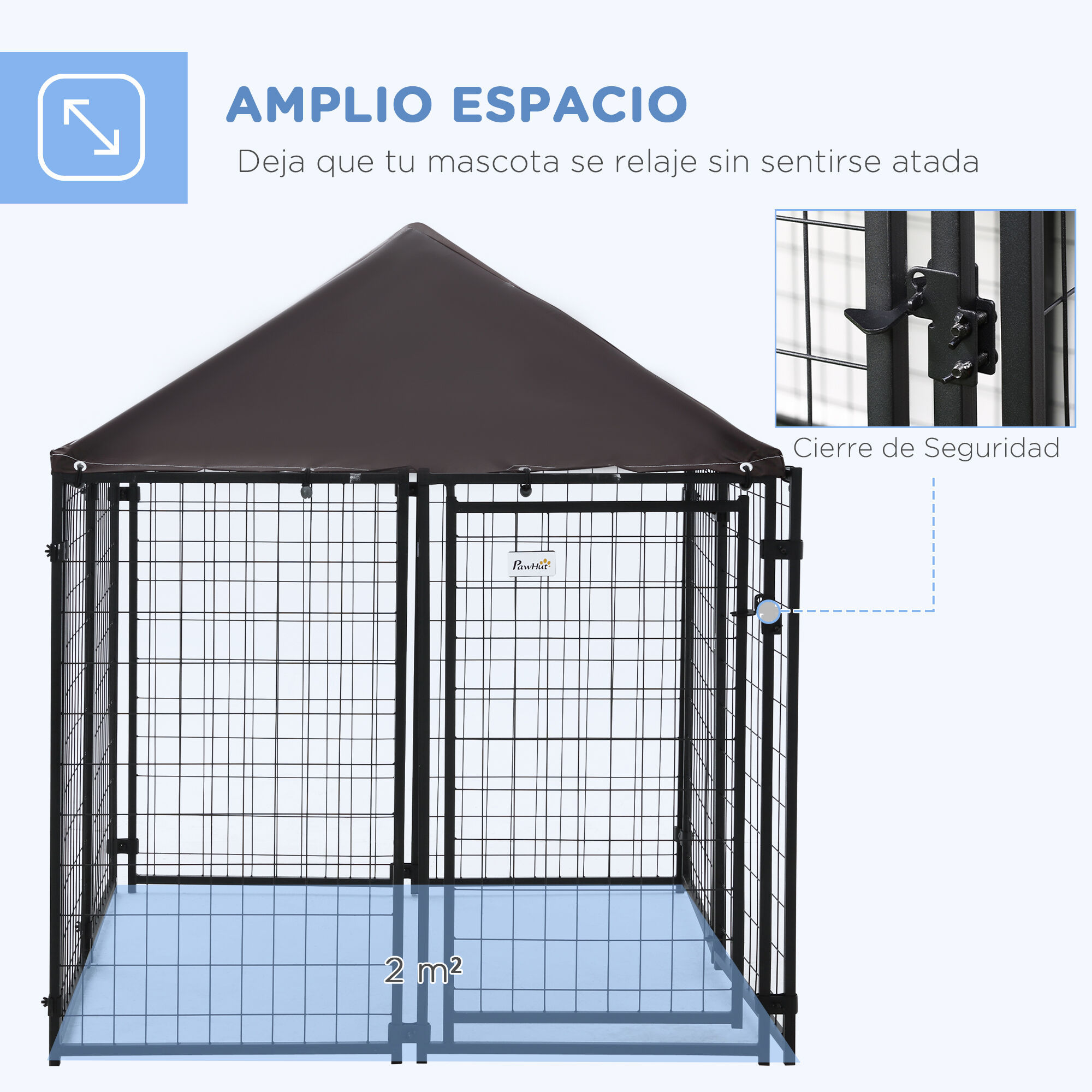 PawHut Conjunto para Mascotas Juego de Perrera de Exterior con Techo y Comedero Elevado para Perros de 4 Alturas Ajustables para Terraza Balc&oacute;n 141x141x153 cm 43x25x30 cm Negro, , large Imagen numero 4