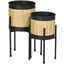 Outsunny Juego de 2 Soportes para Plantas de Metal Cubierta de Totora Soportes para Macetas Maceteros Redondos para Salón Cocina Dormitorio Ø16x30 cm y Ø14x25,5 cm Negro, , large indicador imagen numero 1